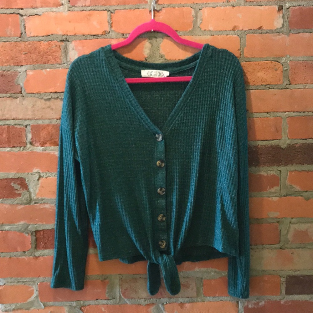 Green crop cardigan